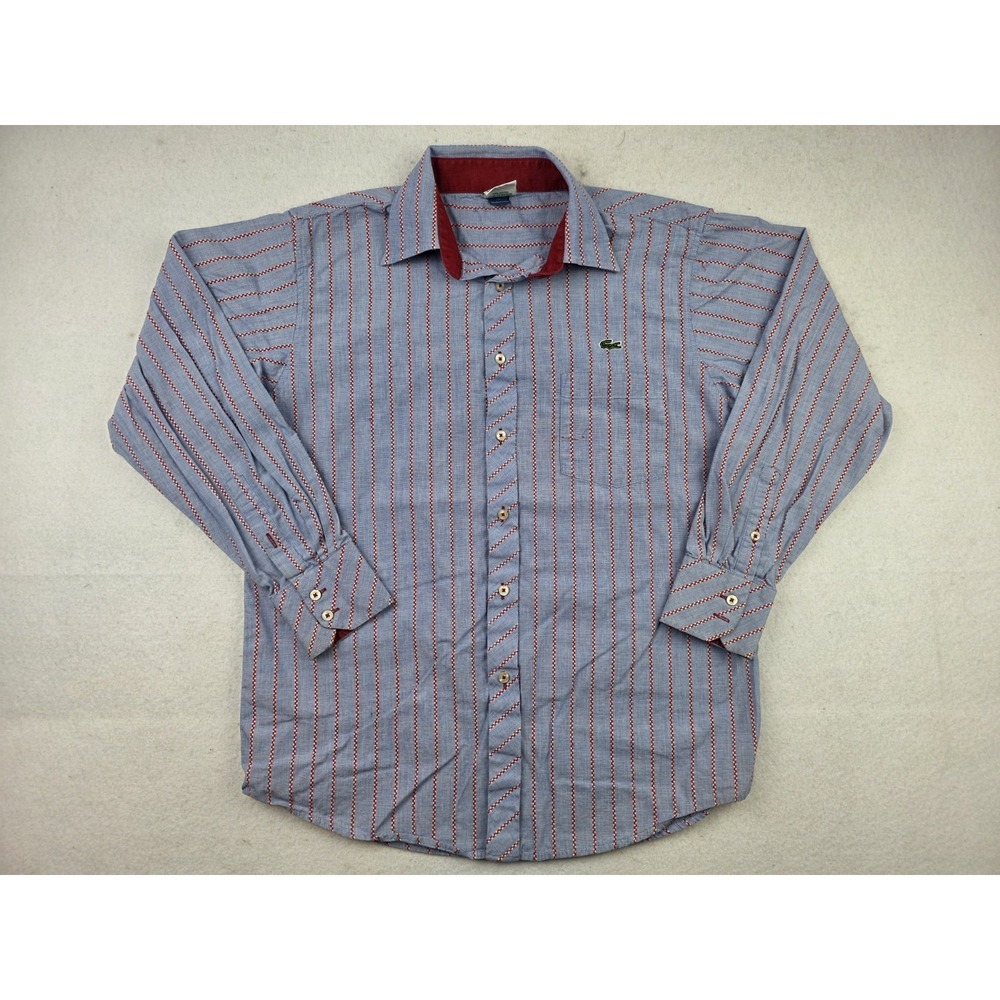 Vintage Lacoste Button Long Sleeve Shirt Youth Size 18 XL Blue Red